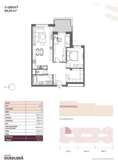 PRIESTRANNÝ 3-IZBOVÝ BYT S VEĽKOU LOGGIOU (89M2) V ŠTANDARDE S KUCHYNSKOU LINKOU, VEĽKÝ WALK IN ŠATNÍK